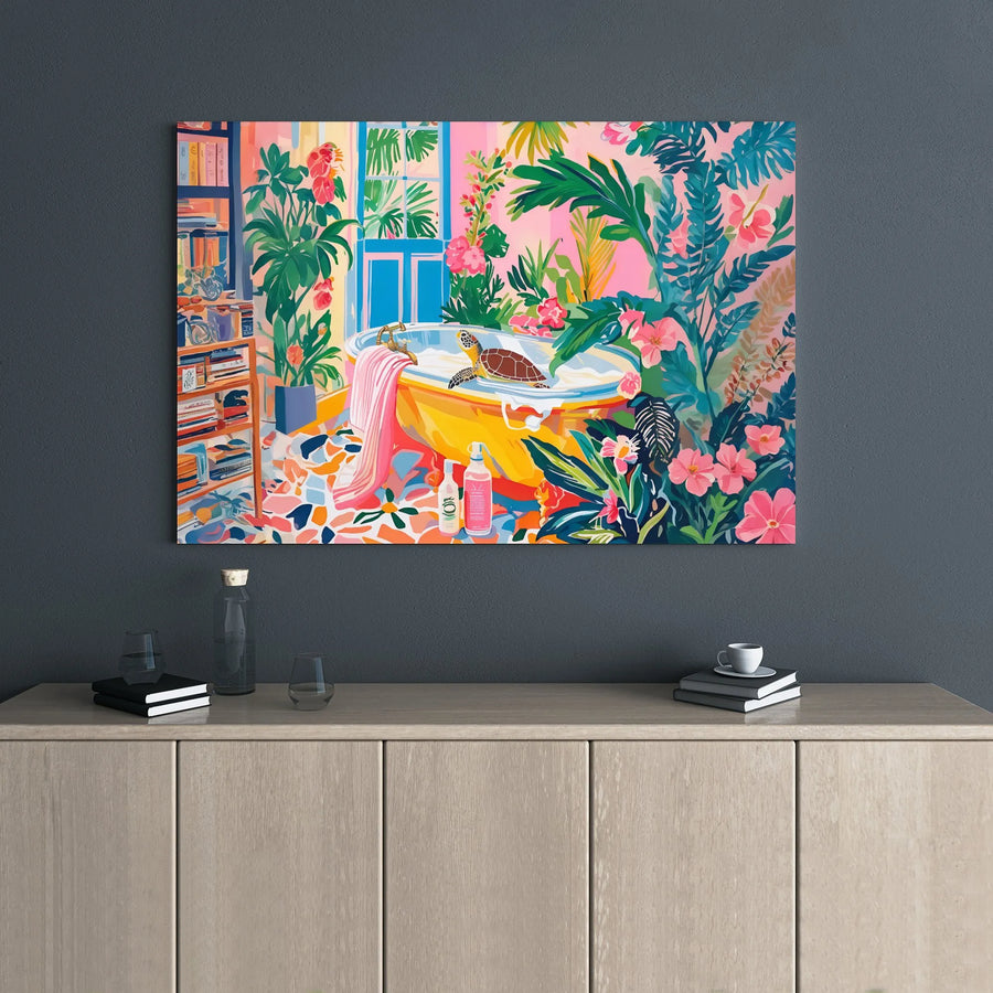 Sea Turtle Canvas Wall Art | Tropical Bathroom Decor Print | Gallery Wrap 1.25" Premium Canvas | Whimsical Nature Home Gift