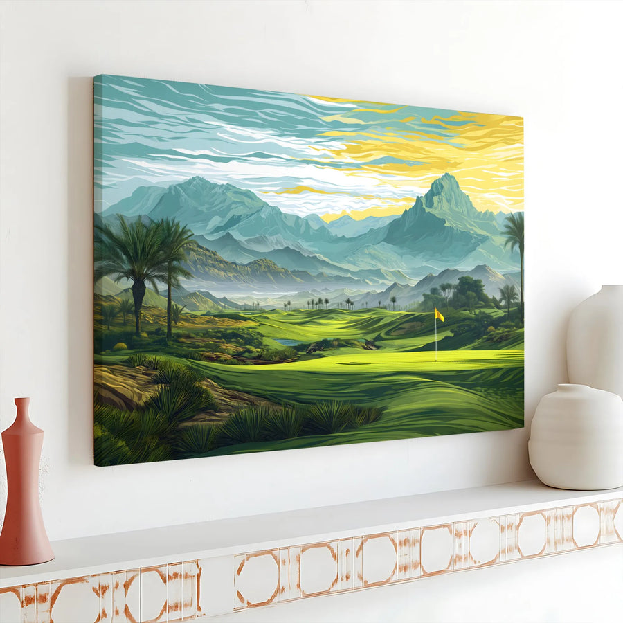 Golf Course Canvas Wall Art | Mountain View Golf Course Print | Premium Thick Gallery Wrap | Gift for Golfer & Man Cave Decor