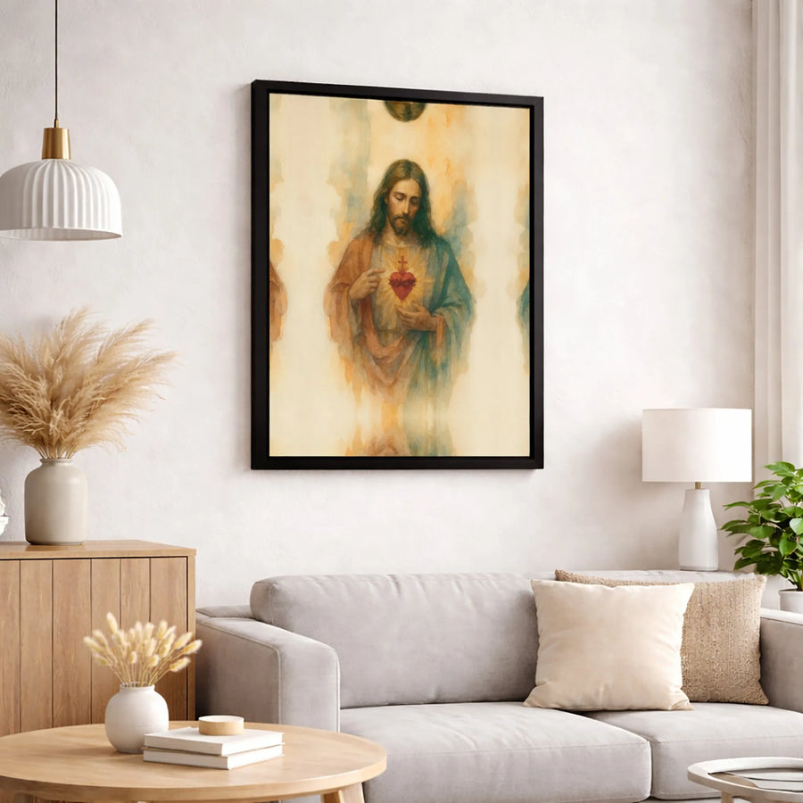 Sacred Heart of Jesus Canvas Wall Art | Watercolor Religious Portrait | 1.25-Inch Gallery Wrap | Christian Home Decor Gift