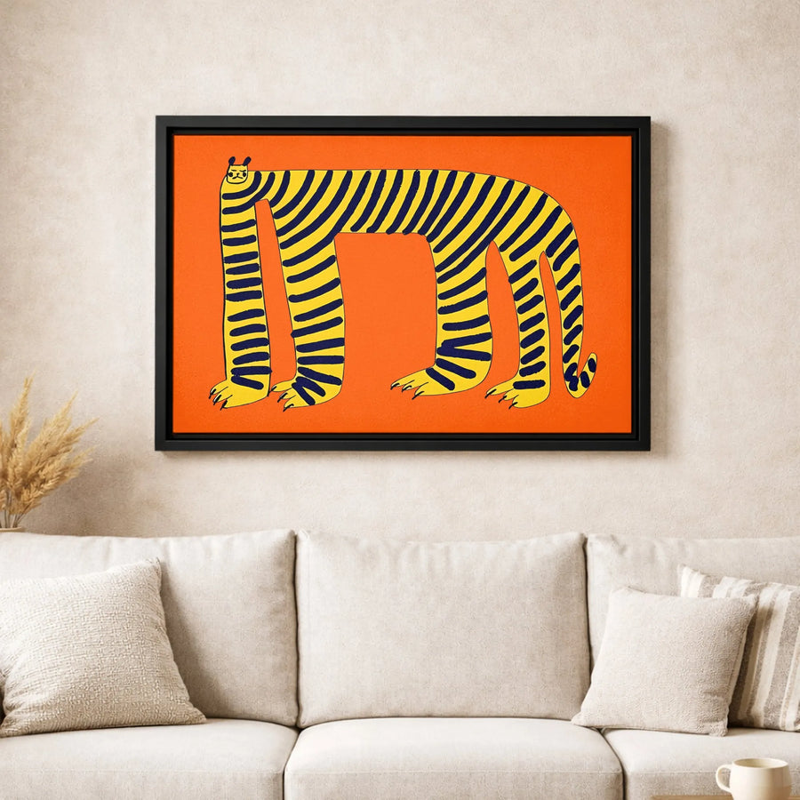 Abstract Long Body Cat Canvas Wall Art | Whimsical Tiger Illustration | Premium 1.25-Inch Gallery Wrap | Modern Home Decor Gift