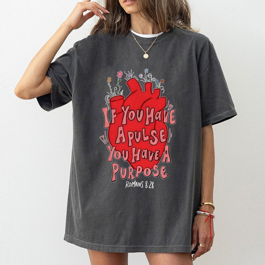 If You Have A Pulse You Have A Purpose Christian T-Shirt | Anatomical Heart Floral Design | Premium Soft Cotton | Inspirational Religious Faith Gift