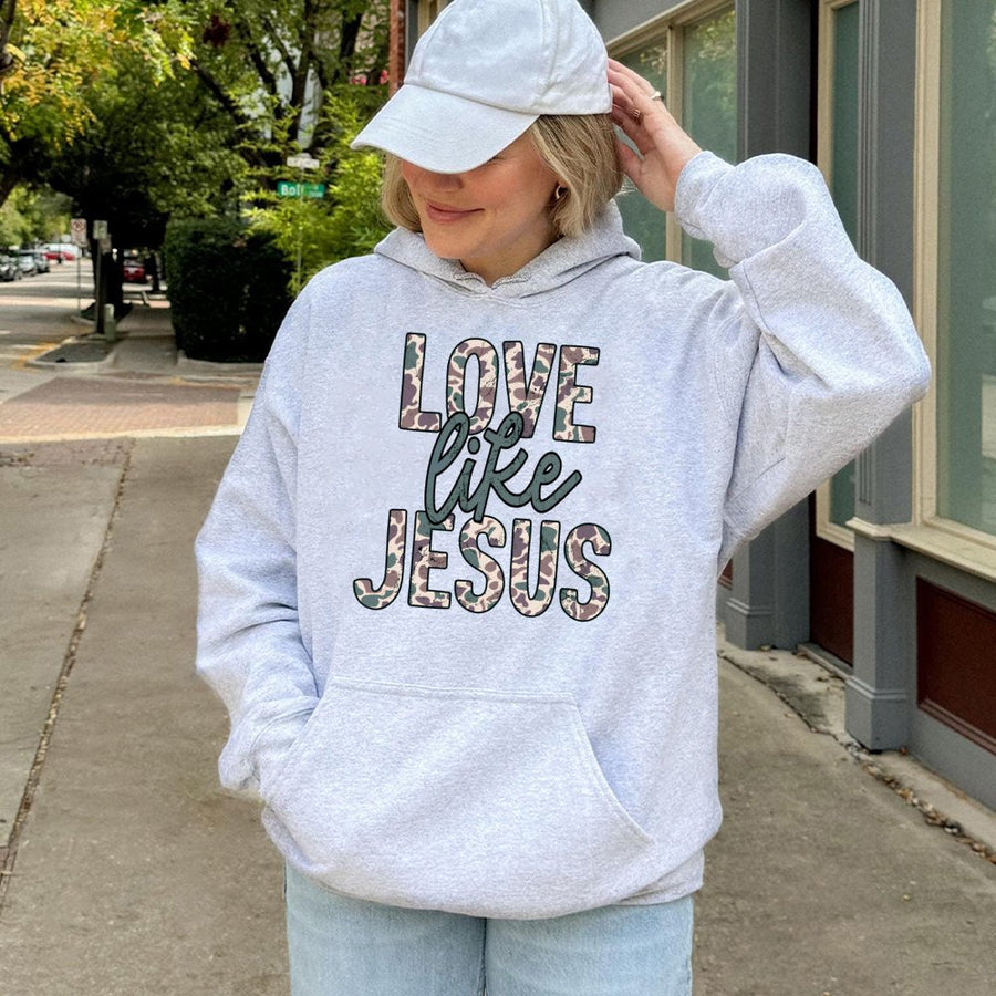 Love Like Jesus Hoodie | Camo Print Faith Graphic Sweatshirt | Cotton-Polyester Blend | Trendy Christian Gift For Women And Men