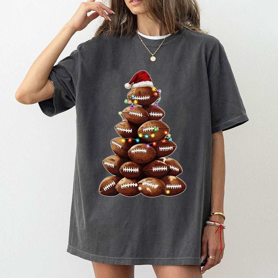 Football Christmas Tree T-Shirt | Festive Sporty Graphic Print | 100% Soft Cotton | Gift For Football Moms And Players