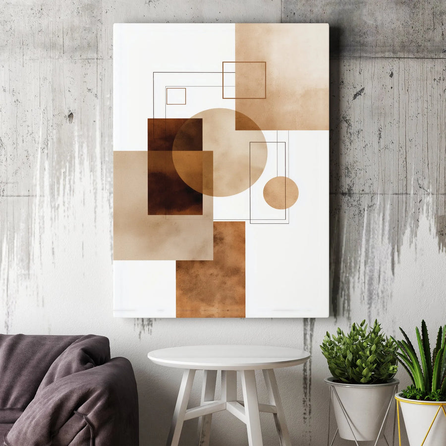 Abstract Geometric Canvas Wall Art | Modern Brown Toned Shape Design | Premium 1.25-Inch Gallery Wrap | Minimalist Home & Office Decor