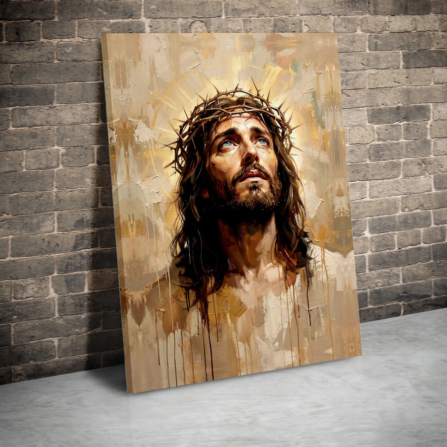 Jesus Christ Canvas Wall Art | Modern Abstract Portrait with Crown of Thorns | Premium Frameless Canvas | Inspirational Christian Home Decor Gift