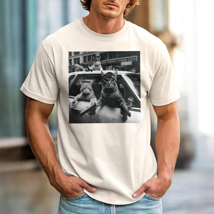 Gangster Cat Graphic T-Shirt | Funny Mafia Kitten Meme Design | 100% Cotton Premium Tee | Unique Gift For Cat Lovers Men Women