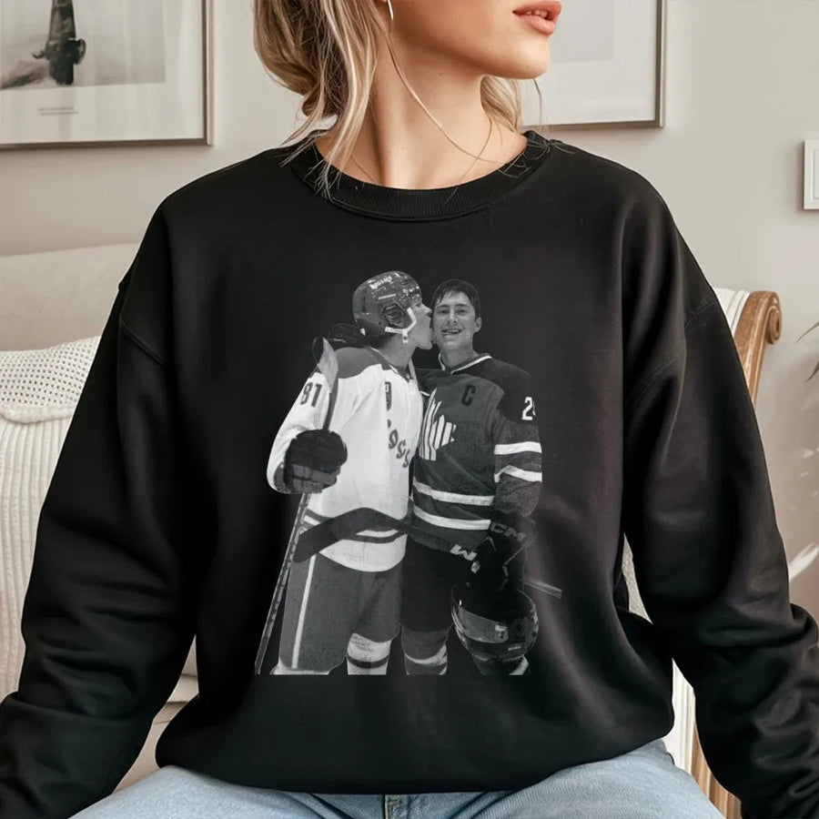 Hockey Rivalry Sweatshirt | Vintage Sports Photography Graphic | Cotton Blend Premium Crewneck | Gift For Hockey Fan And Player