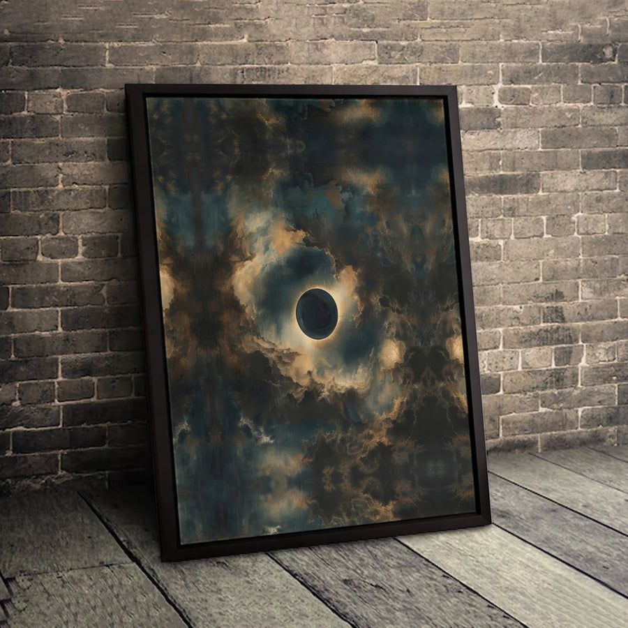 Abstract Solar Eclipse Canvas Wall Art | Dramatic Dark Celestial Clouds | Premium Gallery Wrap Print | Modern Minimalist Home Decor Gift