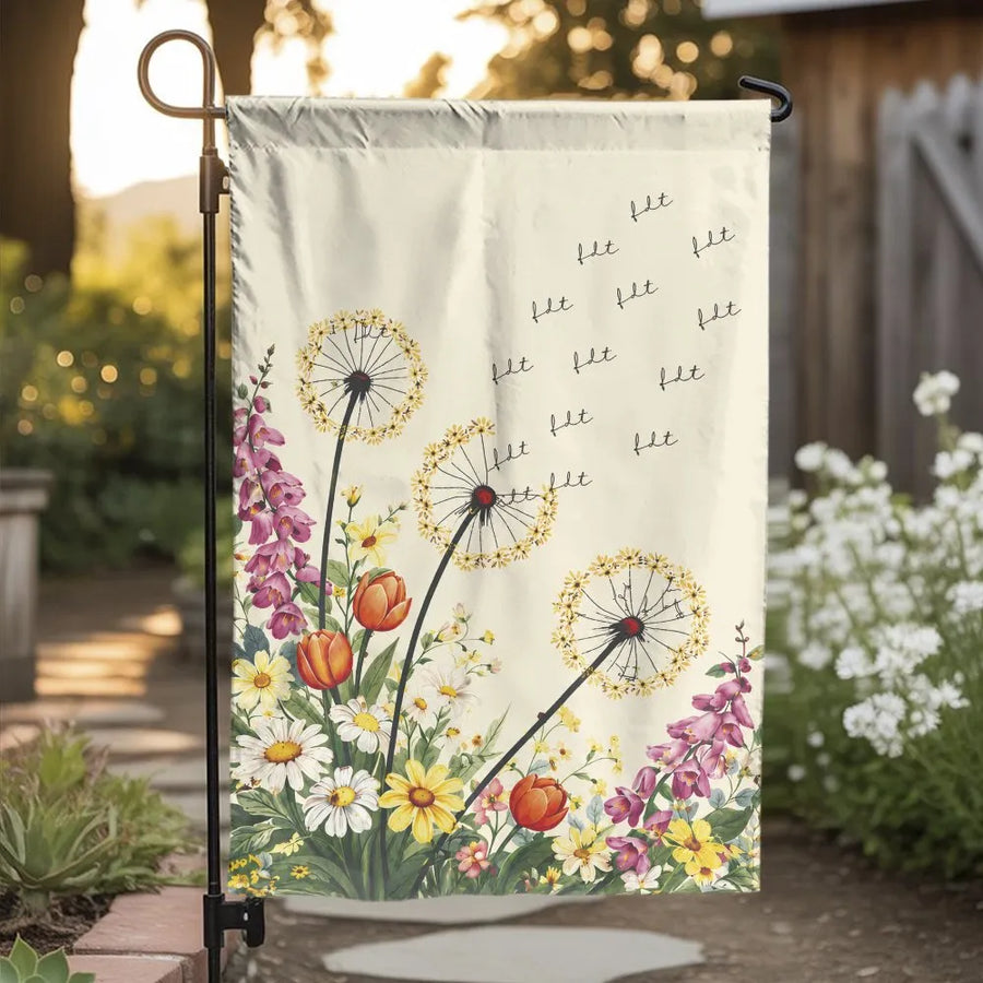 Dandelion Floral Garden Flag | Watercolor Wildflower Botanical Art, Double-Sided Print | Premium Weather-Resistant 2-Layer Polyester | Charming Spring Yard Decor, Warm Housewarming Gift