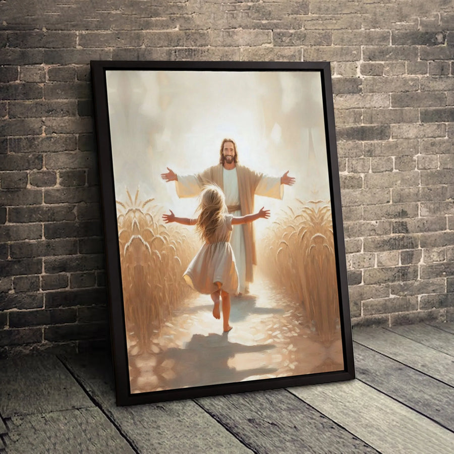 Jesus and Child Canvas Wall Art | Wheat Field Spiritual Portrait | Premium Fade-Resistant Print | Religious Home Decor Gift