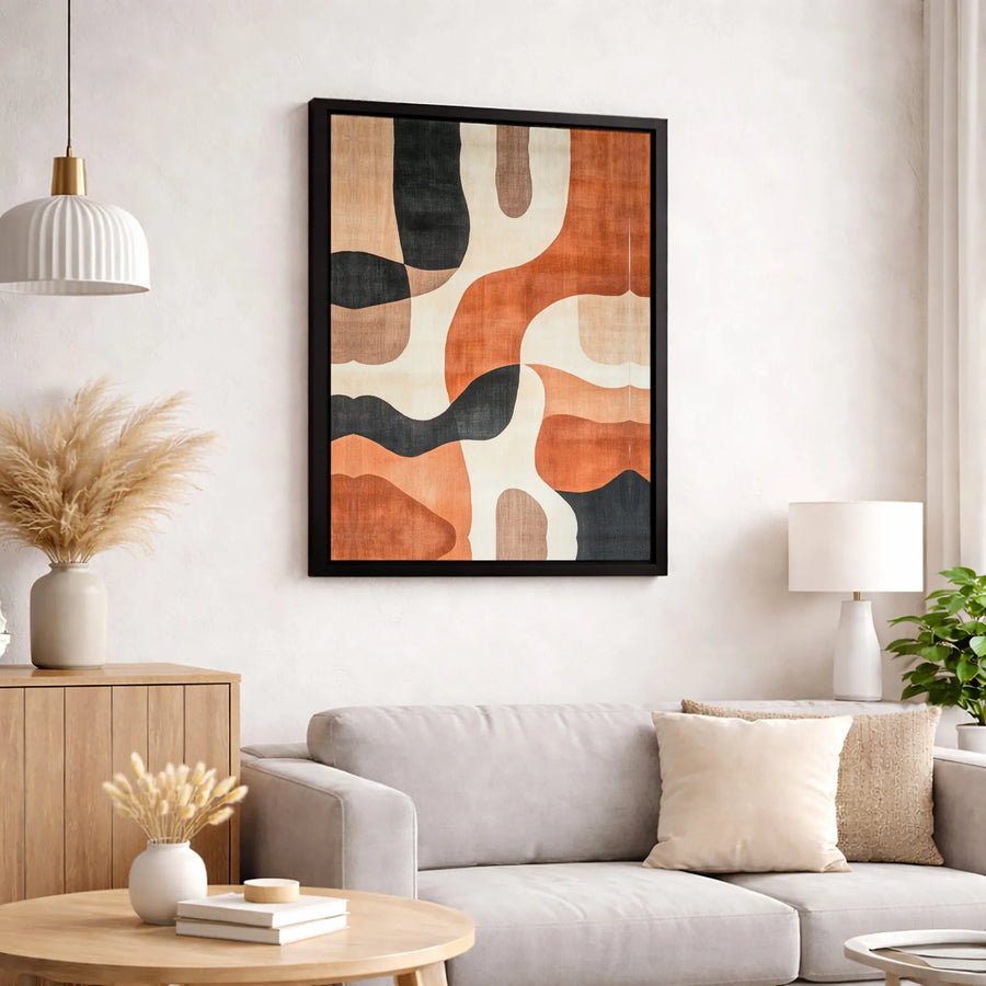 Abstract Organic Shapes Canvas Wall Art | Mid-Century Modern Burnt Orange and Black Print | Premium Gallery-Wrapped Decor | Home or Office Gift