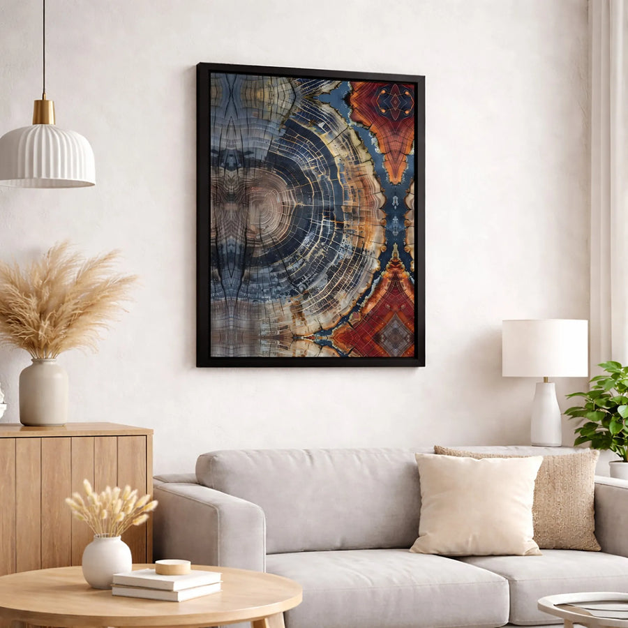 Petrified Wood Tree Ring Canvas Wall Art | Symmetrical Abstract Nature Print | Premium Gallery Wrap Decor | Modern Living Room Home Office Gift