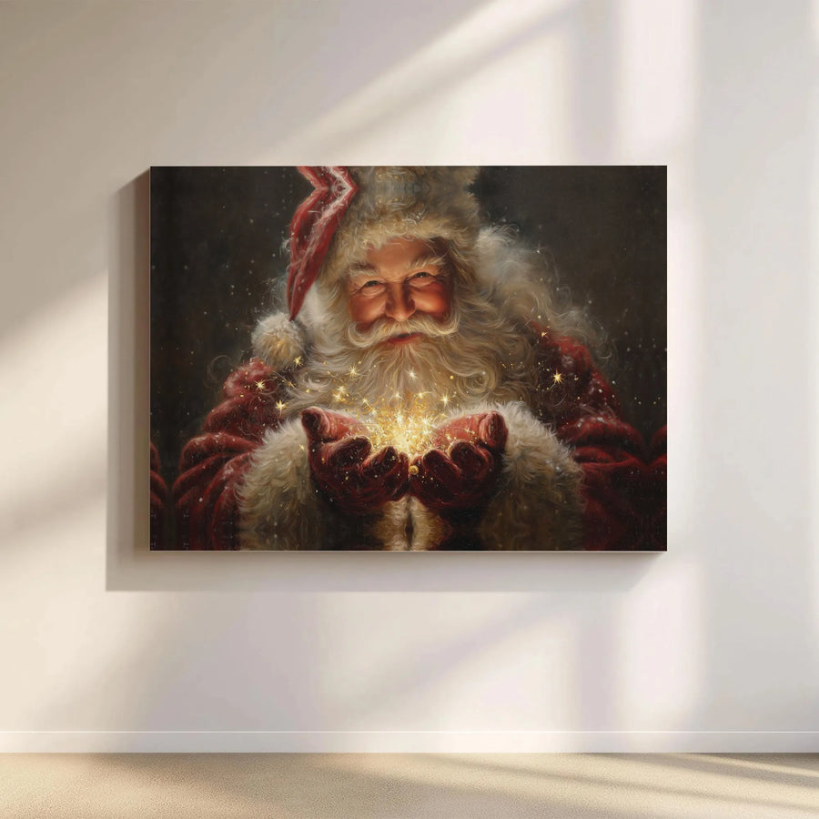 Santa Claus Canvas Wall Art | Magical Christmas Glowing Lights Design | Premium 1.25 inch Gallery Wrap | Festive Holiday Home Decor Gift