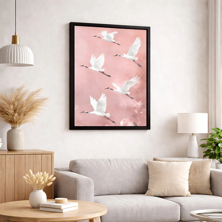 Japanese Crane Wall Art | Minimalist Bird Canvas Print | Fade-Resistant Gallery Wrapped Decor | Zen Living Room Aesthetic Gift