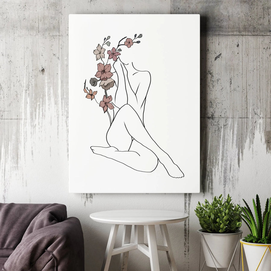 Abstract Woman Line Art Canvas | Minimalist Botanical Floral Sketch | Premium 1.25 Inch Gallery Wrap | Modern Home Decor Wall Art Gift