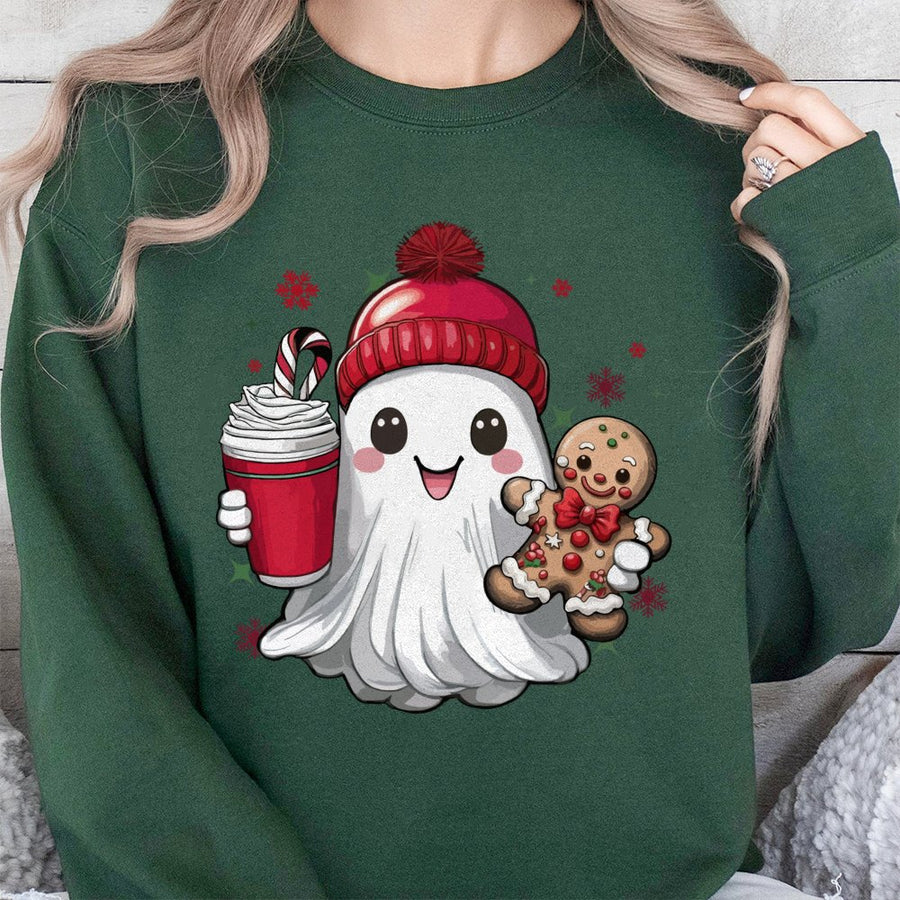 Christmas Ghost Sweatshirt | Cute Gingerbread Man Graphic | Premium Cotton Blend | Funny Holiday Gift for Women and Men