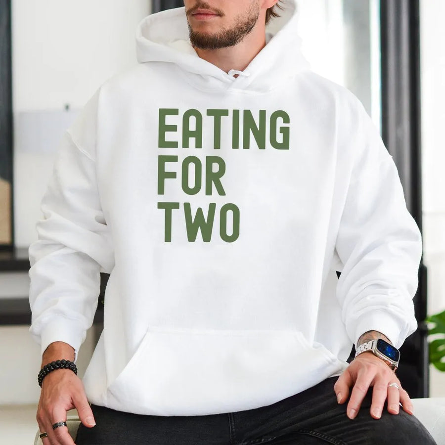 Eating for Two Hoodie | Funny Pregnancy Announcement Sweatshirt | Premium Soft Blend | Baby Shower Gift for Mom-To-Be