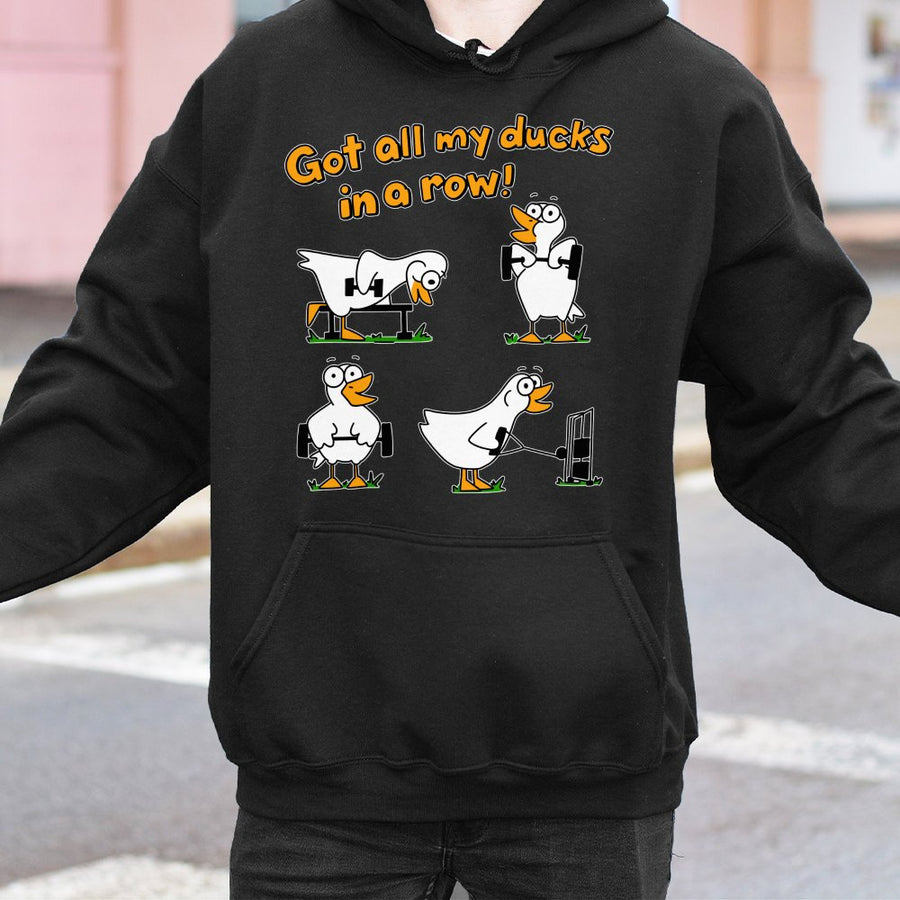 Got All My Ducks In A Row Gym Hoodie | Funny Duck Workout Graphic | Premium Cotton Blend | Gift For Fitness Lovers And Weightlifters