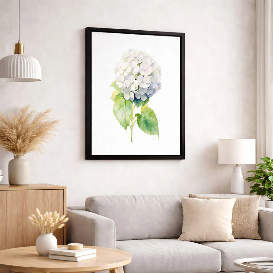 White Hydrangea Wall Art | Botanical Watercolor Flower Print | Premium Gallery-Wrapped Canvas | Elegant Floral Home Decor Gift