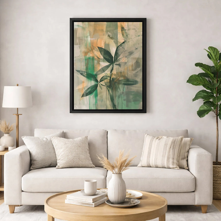 Abstract Botanical Canvas Wall Art | Sage Green Leaf Painting | Premium Fade-Resistant Gallery Print | Modern Minimalist Home Decor Gift