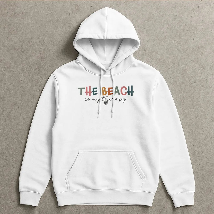 Beach Therapy Hoodie | Colorful Retro Graphic Crewneck | Cozy Cotton Blend Pullover | Gift for Beach Lover, Summer Vacation Gift