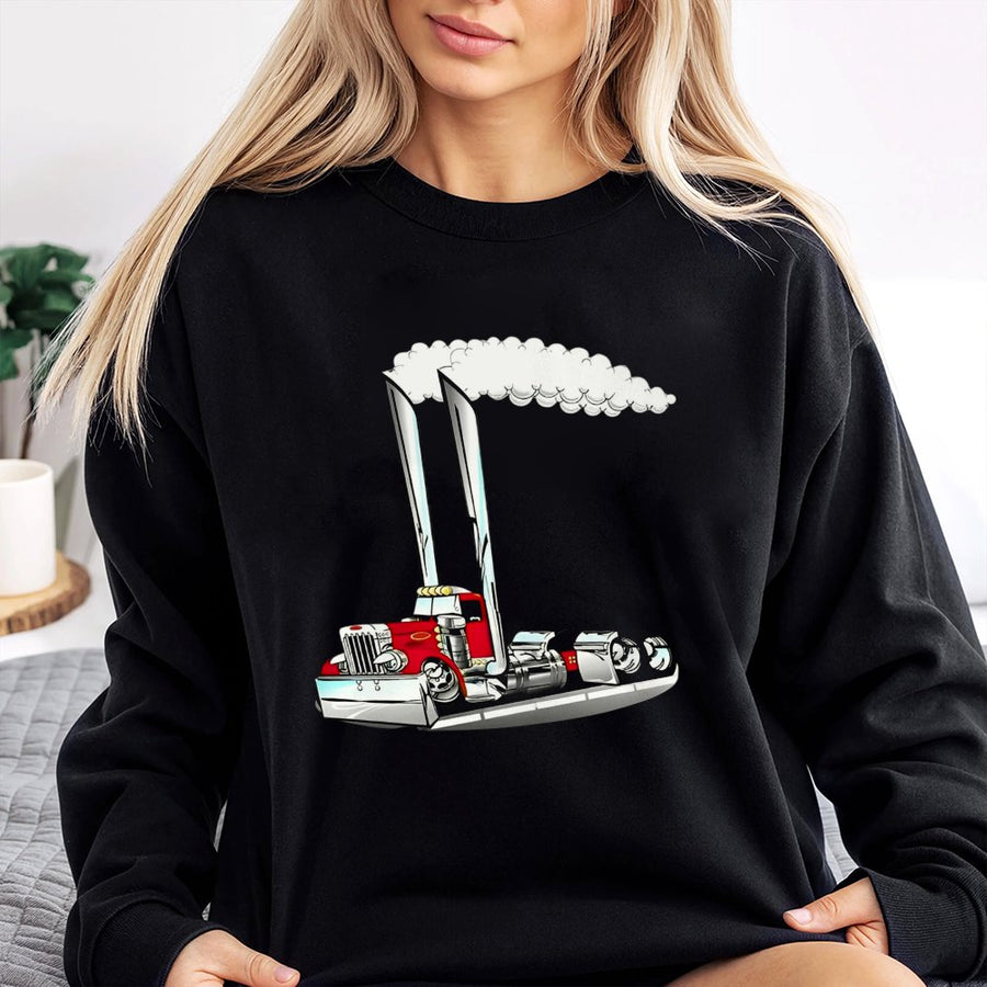 Semi Truck Sweatshirt | Vintage Cartoon Big Rig Design | Premium Cotton Blend | Gift for Truckers and Semi Driver Enthusiasts