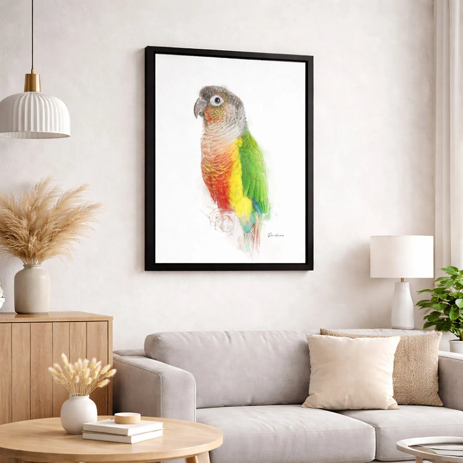 Green-Cheeked Conure Canvas Print | Watercolor Bird Wall Art | Premium Gallery Wrapped | Parrot Lover Gift & Home Decor