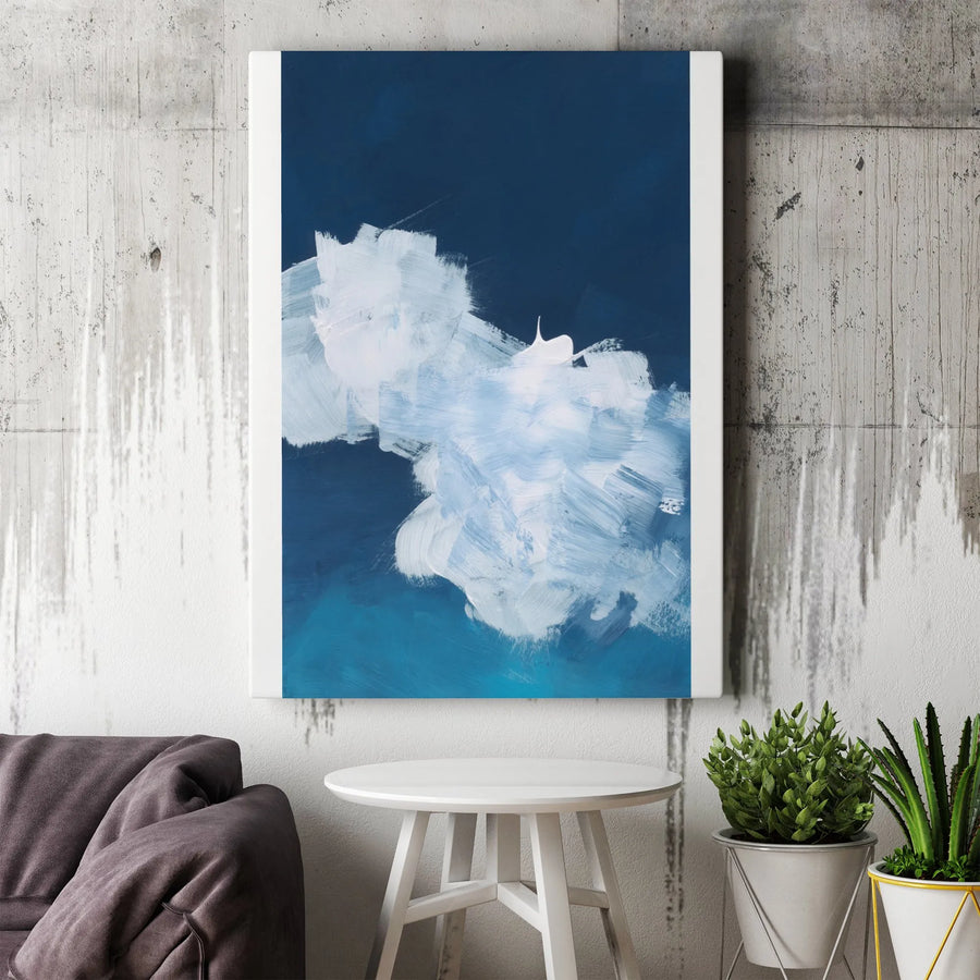 Abstract Blue Canvas Wall Art | Modern Minimalist Brushstroke Painting | Premium 1.25" Thick Gallery Wrap | Living Room & Office Decor Gift