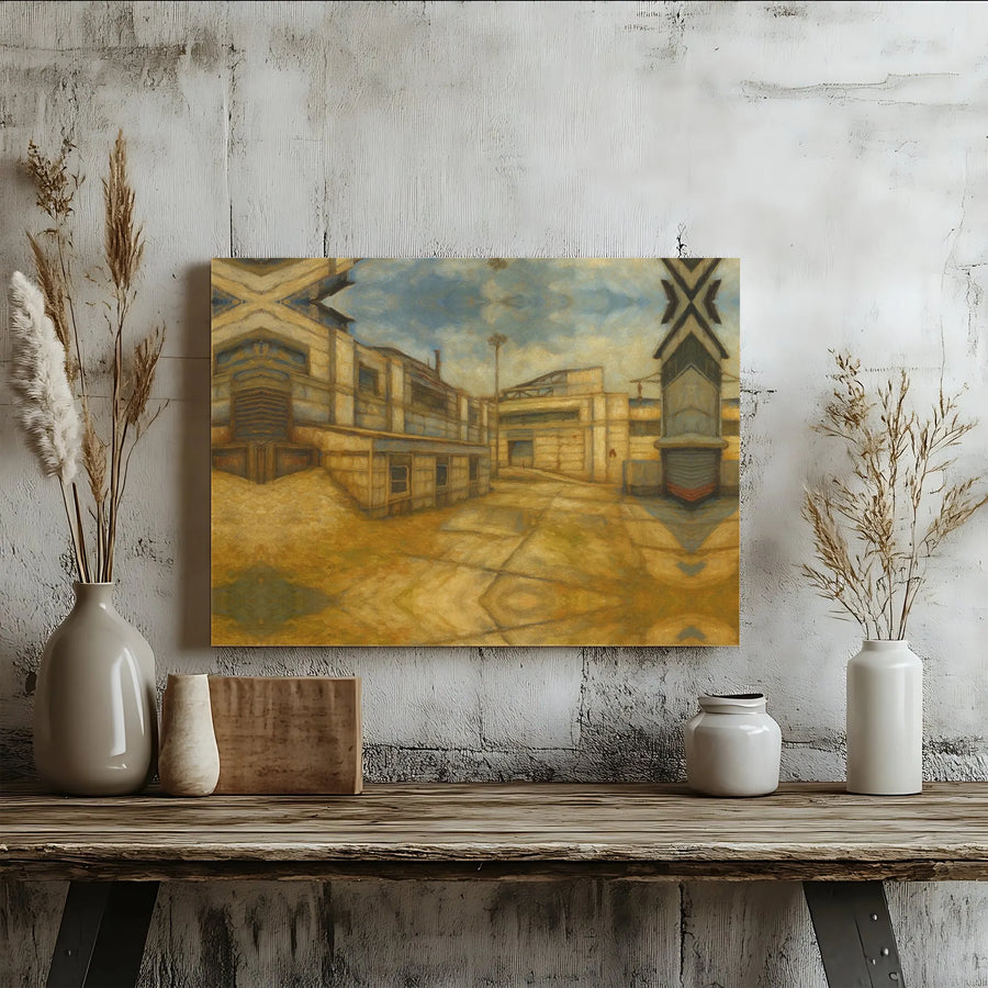 Abstract Industrial Canvas Wall Art | Symmetrical Urban Landscape Painting | Premium Gallery Wrapped Canvas | Modern Loft & Office Decor Gift