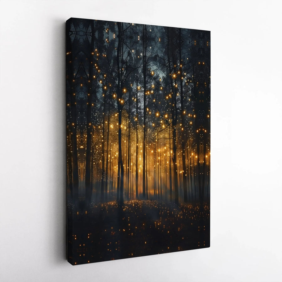 Enchanted Forest Wall Art | Glowing Fairy Lights Nature Landscape | Premium Gallery-Wrapped Canvas | Whimsical Home Decor Gift