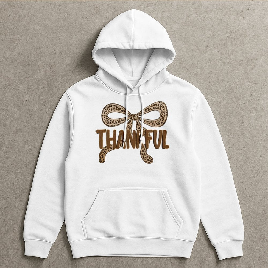 Thankful Leopard Bow Hoodie | Trendy Fall Graphic Sweatshirt | Premium Cotton Blend | Cozy Thanksgiving Gift for Women and Teens