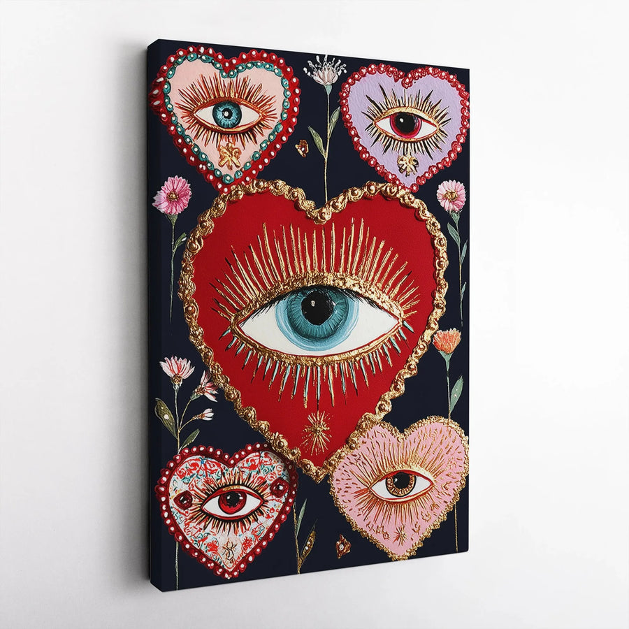 Mystical Evil Eye Heart Canvas Print | Sacred Heart Spiritual Wall Art | Gallery Quality Fade-Resistant Decor | Gothic Boho Home Gift