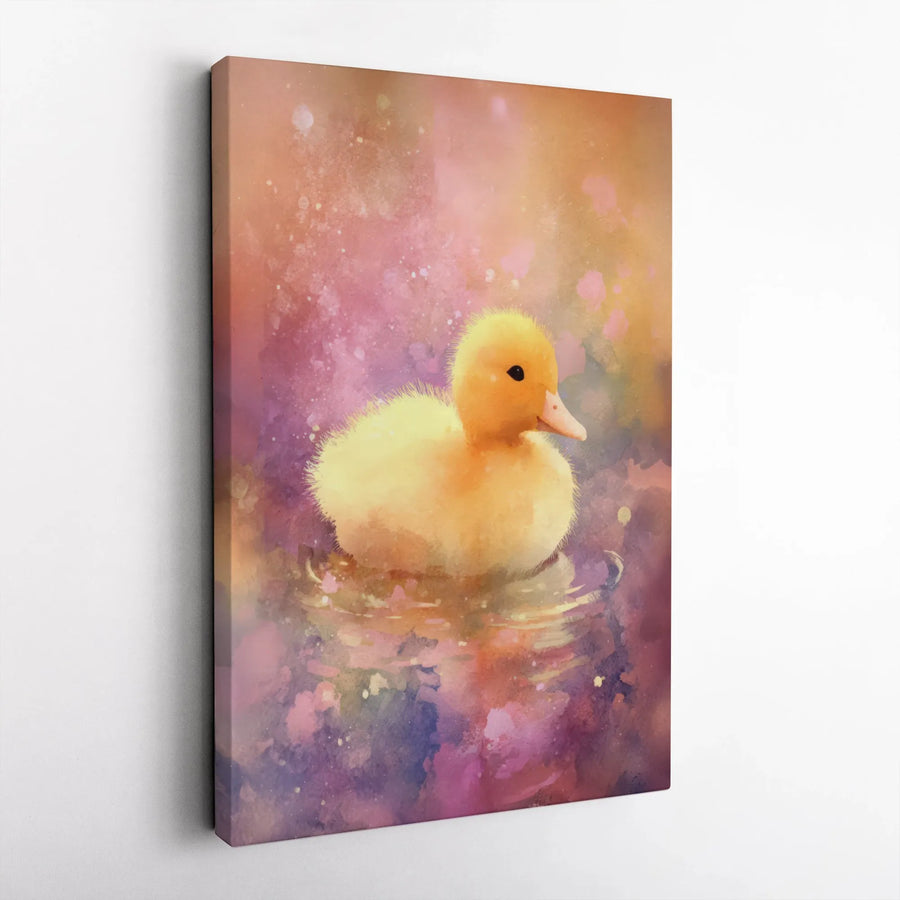 Duckling Canvas Wall Art | Watercolor Baby Duck Painting | Premium Frameless Canvas Print | Cute Gift for Kids Room & Nursery Decor