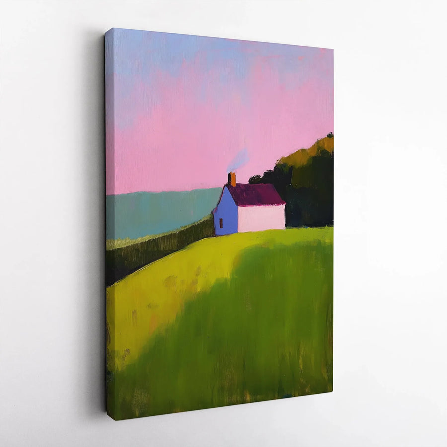 Abstract House Canvas Print | Vibrant Impressionist Hillside Cottage | Premium Fade-Resistant Print | Modern Farmhouse Decor Gift