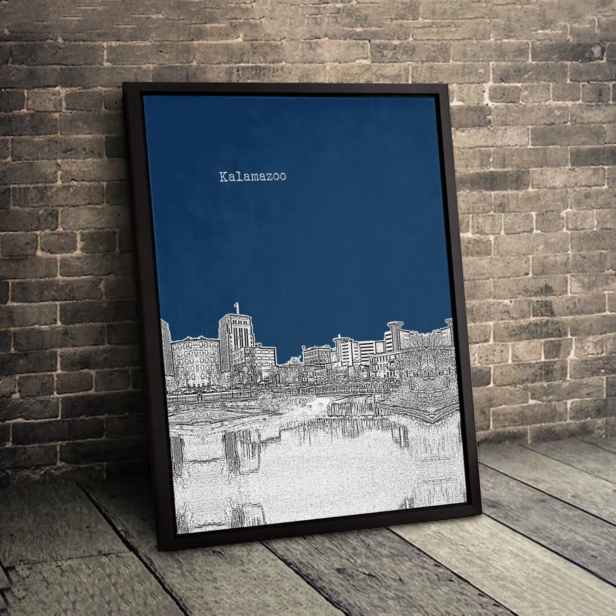 Kalamazoo City Skyline Canvas Print | Minimalist Line Art Sketch | Premium Gallery-Wrapped Wall Decor | Michigan Home Office Gift Idea