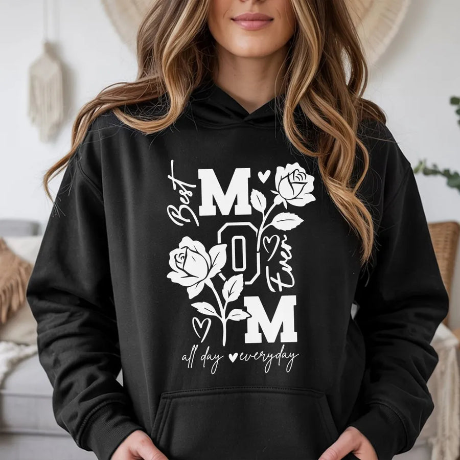 Best Mom Ever Hoodie | Cool Mom Club Floral Rose Graphic | Premium Soft Crewneck | Unique Mother's Day Gift for Mom