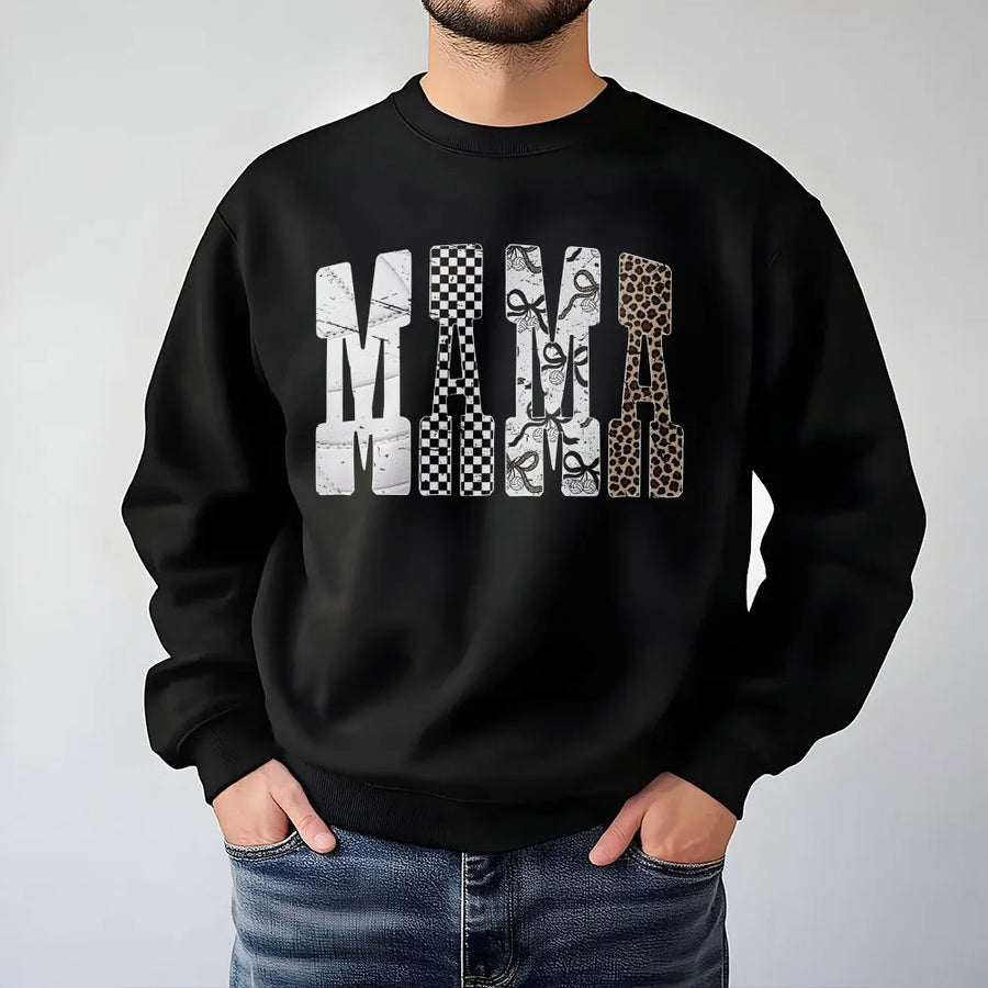 Volleyball Mama Sweatshirt | Retro Leopard Checkerboard Sports Design | Premium Cotton Blend Crewneck | Cute Volleyball Mom Gift for Game Day