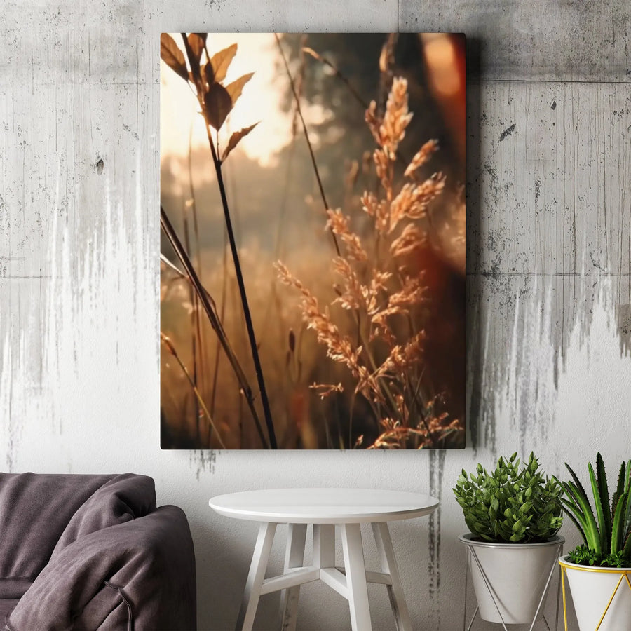 Golden Hour Wild Grass Canvas Art | Warm Sunset Botanical Wall Decor | Premium Fade-Resistant Print | Gallery-Quality Framed or Unframed