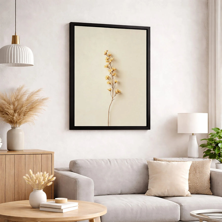 Minimalist Botanical Canvas Print | Dried Yellow Flower Stalk Art | 1.25-Inch Premium Gallery Profile | Modern Home & Office Wall Decor