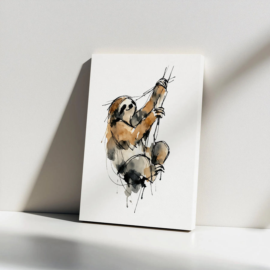Sloth Canvas Wall Art | Minimalist Watercolor Sloth Painting | Premium Gallery Wrap Canvas | Modern Nursery & Home Decor Gift