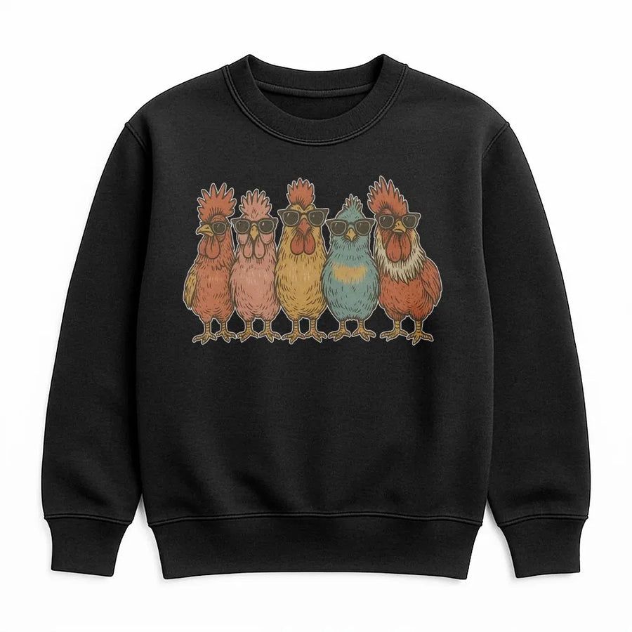Funny Chicken Sweatshirt | Retro Sunglasses Rooster Graphic | Premium Cotton Blend Crewneck | Cute Farm Animal Gift for Chicken Lover