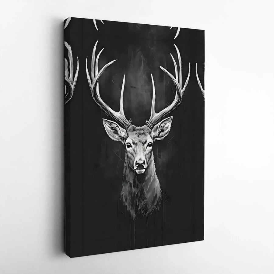 Stag Head Wall Art Canvas | Minimalist Black and White Deer Illustration | Premium Gallery Wrapped Print | Modern Rustic Home Decor Gift