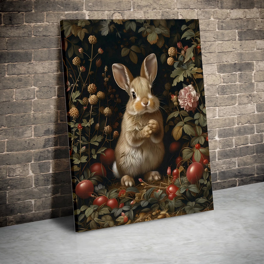 Rabbit Canvas Wall Art | Whimsical Bunny in Botanical Garden Forest | Premium Gallery-Wrapped Print | Cottagecore Aesthetic Home Decor Gift