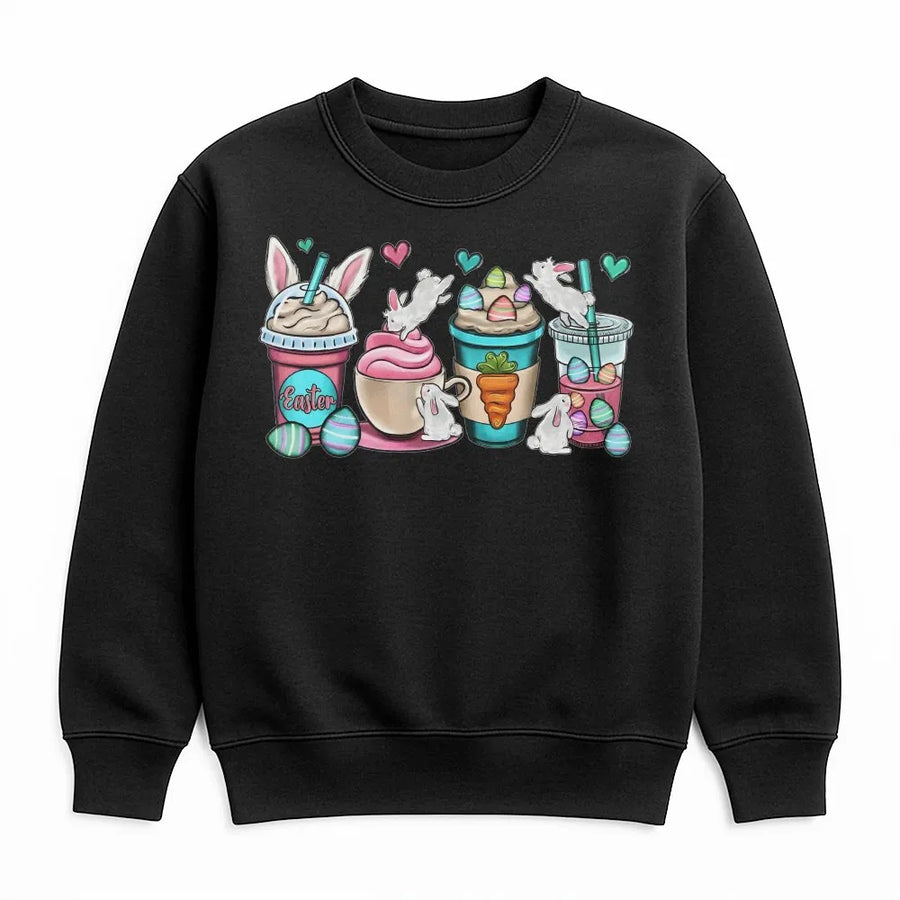 Easter Coffee Sweatshirt | Funny Bunny and Egg Graphic | Soft Cotton-Poly Blend | Cute Spring Holiday Gift for Women and Coffee Lovers