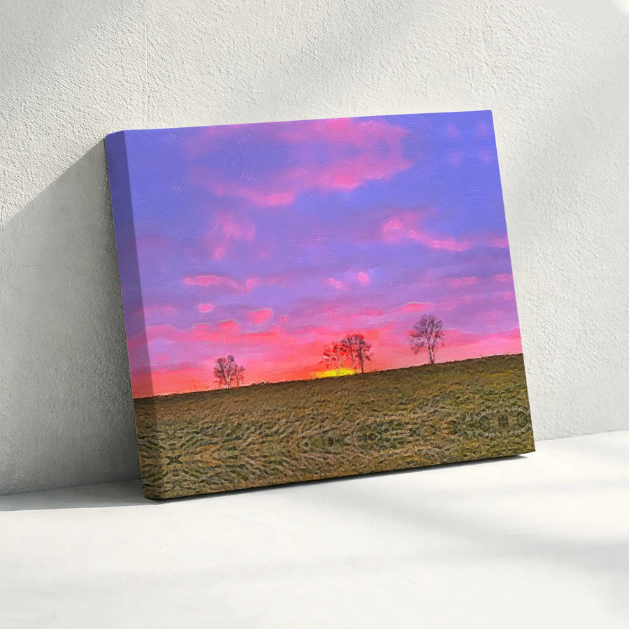 Vibrant Sunset Canvas Print | Impressionist Countryside Painting | Premium Fade-Resistant Ink | Modern Farmhouse Wall Decor Gift