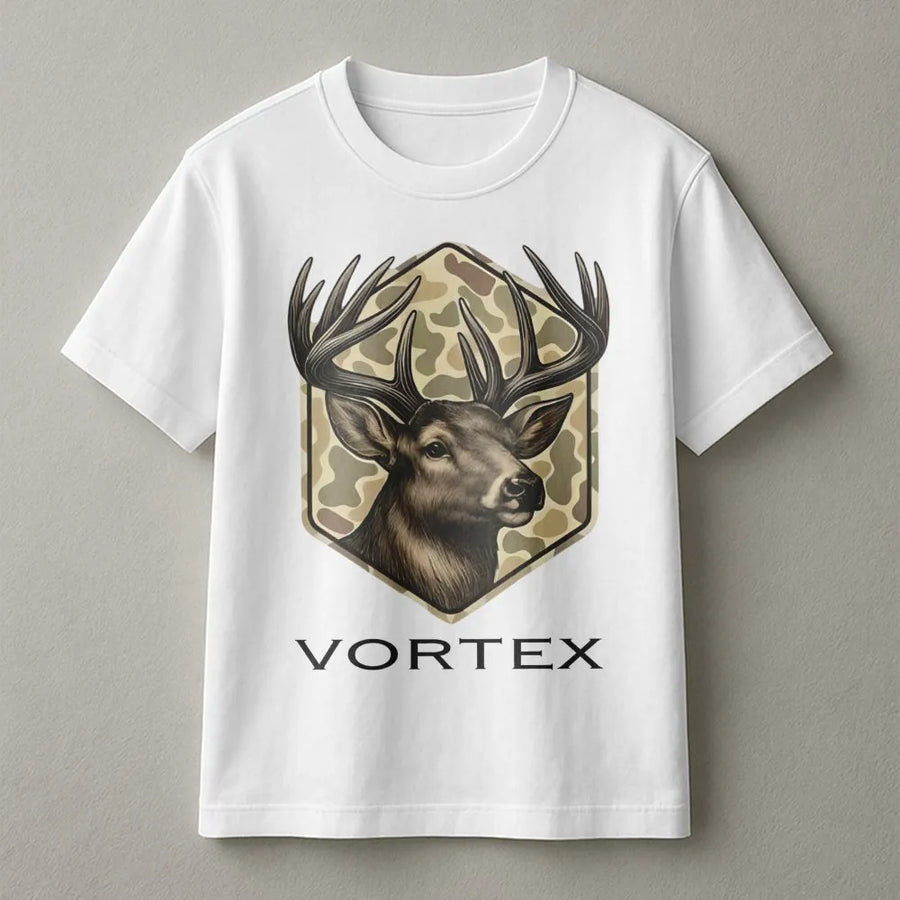 Whitetail Deer Hunting T-Shirt | Camo Shield Wildlife Graphic | Premium Soft Cotton | Gift For Hunters And Outdoor Enthusiasts