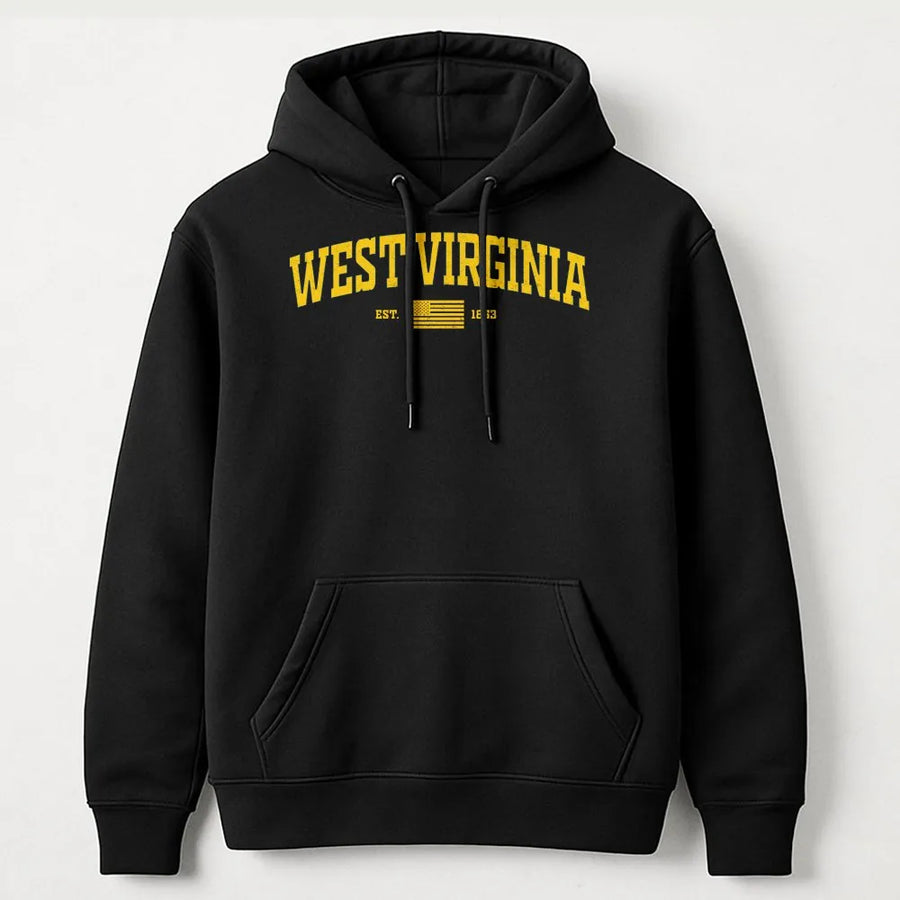 Vintage West Virginia Hoodie | Retro Collegiate EST 1863 Graphic | Premium 100% Cotton Tee | State Pride Souvenir Gift for Men & Women