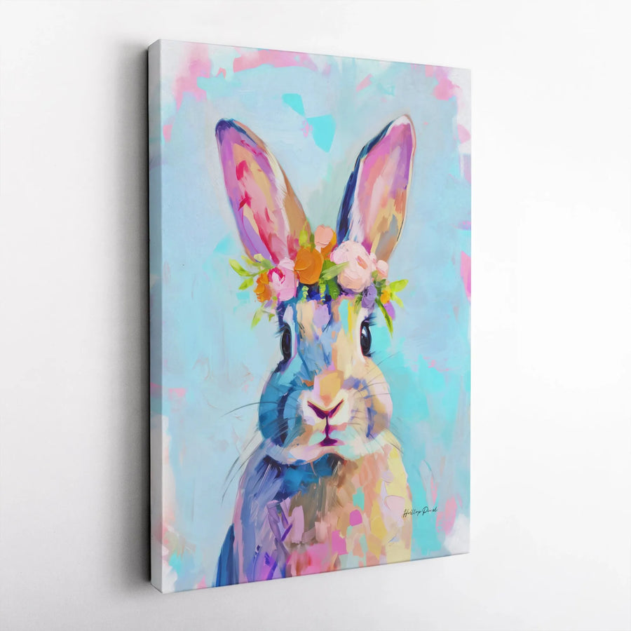 Abstract Bunny Wall Art | Colorful Floral Rabbit Canvas | Premium Gallery-Wrapped Print | Easter Nursery Decor Gift