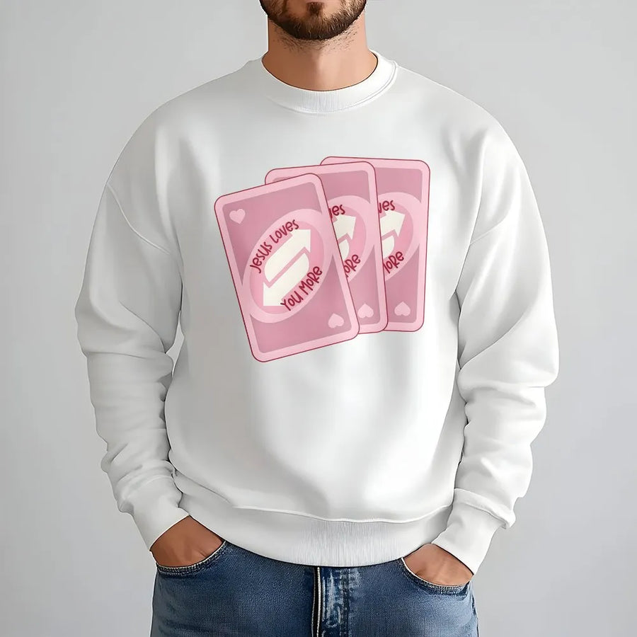 Jesus Loves You More Sweatshirt | Faith-Based Card Game Graphic | Premium Cotton Blend | Gift For Christians And Believers