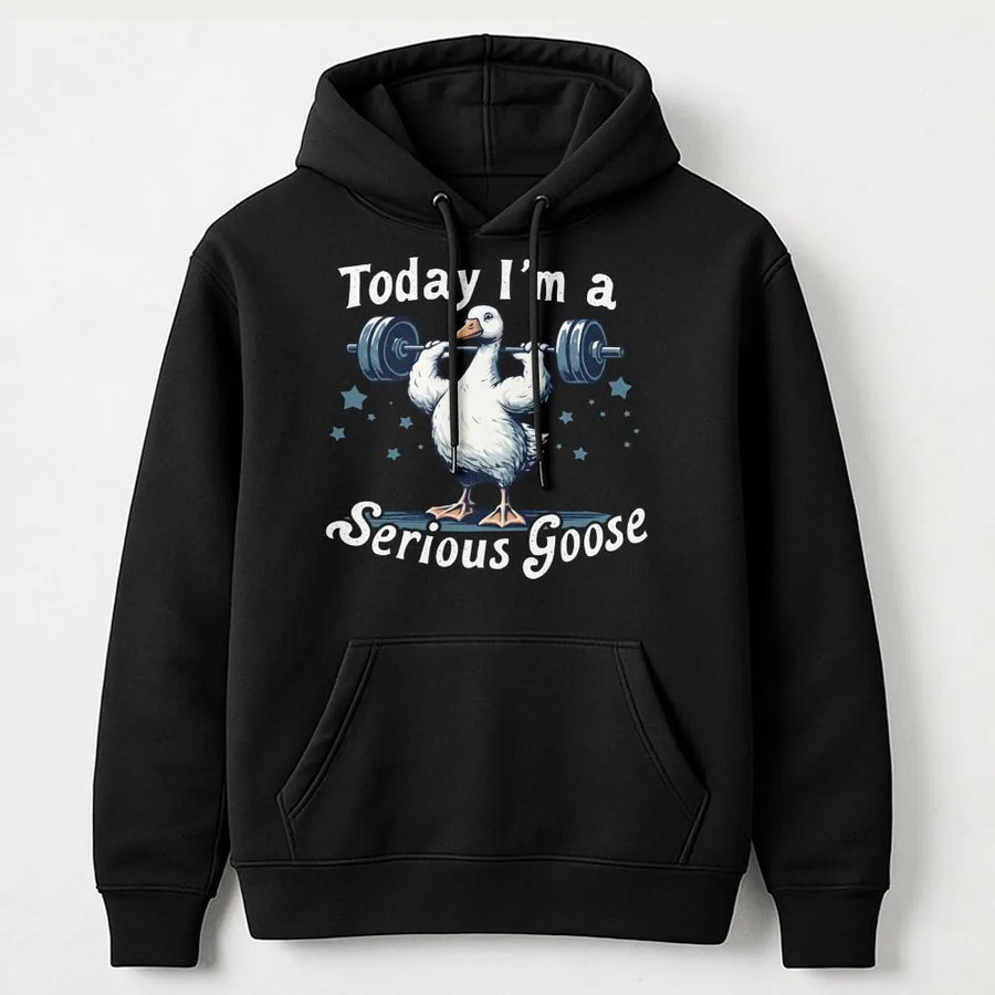 Serious Goose Lifting Hoodie | Funny Weightlifting Duck Graphic | Premium Cotton Blend Sweatshirt | Gift for Gym Lovers and Fitness Enthusiasts